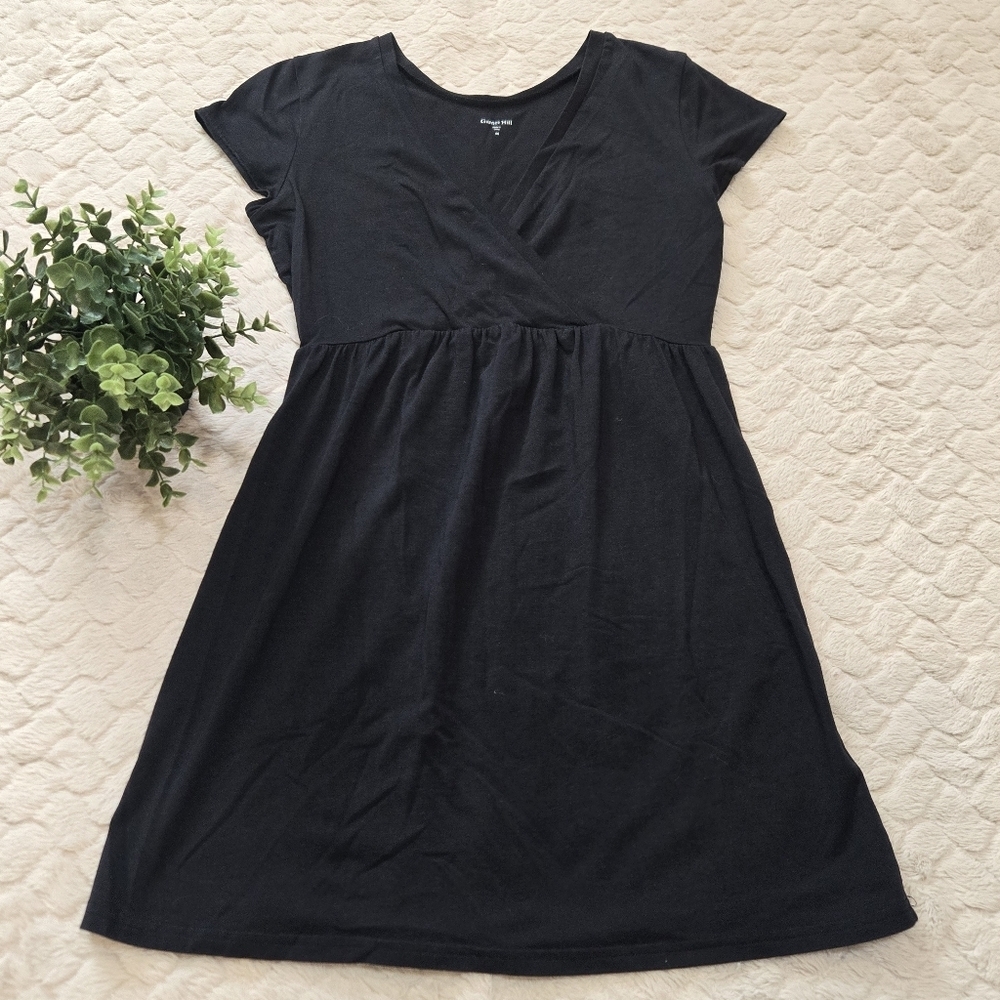 Garnet Hill Black Surplice V-Neck Empire Waist Mini-Dress, Size X-Small